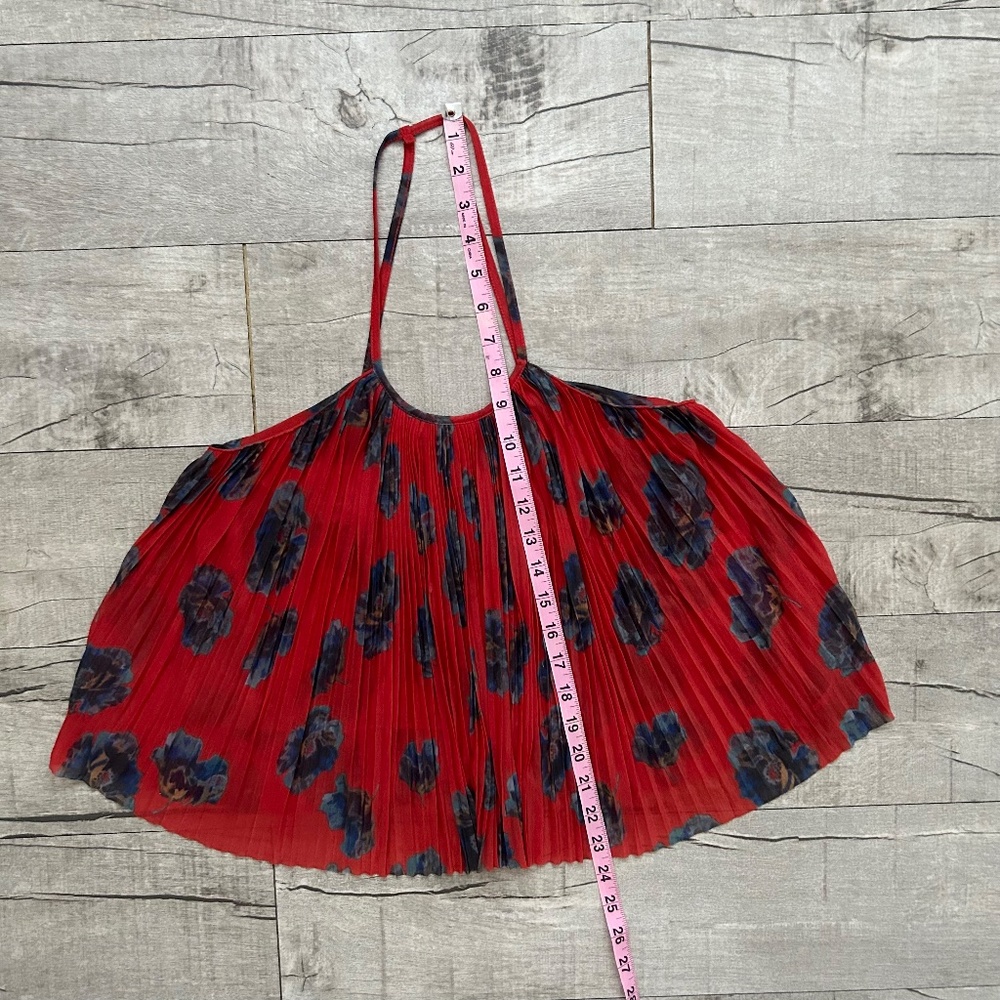 Kimchi Blue Urban Outfitters Red Pleated Floral Strappy Halter Back Tank Top M - Picture 5 of 9